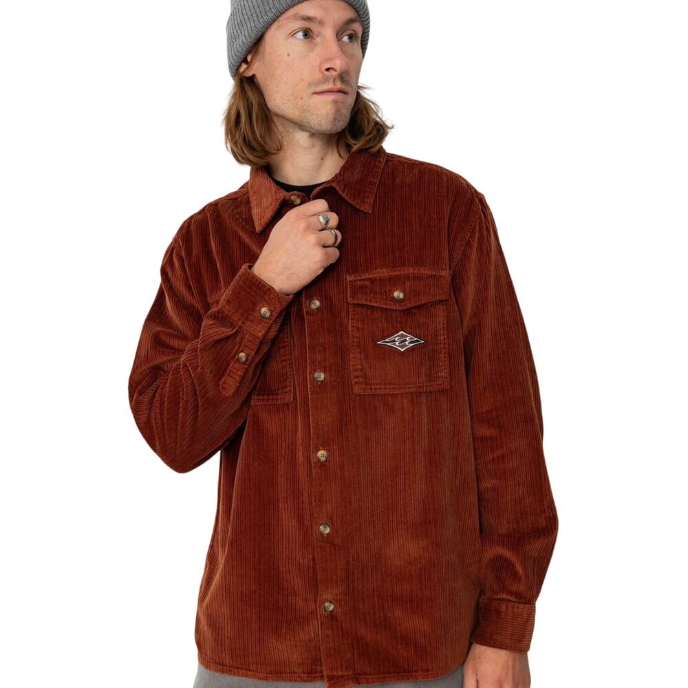 Billabong Bong Days Long Sleeve Corduroy Shirt, Rust, Men's Size Medium